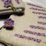 Embroidery Purse Lavender Flowers Blossoms Purple..