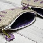 Embroidery Purse Lavender Flowers Blossoms Purple..
