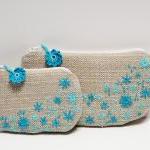Embroidery Purse Turquoise Flowers 1 Pair Pouch..