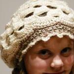 Cream Wool Beret Crochet Hat Teenager And Women..
