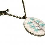 Antique Embroidery Pendant Nedklace Wool Turquoise..