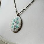 Antique Embroidery Pendant Nedklace Wool Turquoise..