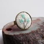 Felt Brass Embroidery Ring White Turquoise Flowers..