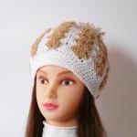 Chunky crochet hat hazel and white ..