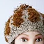 Chunky Crochet Hat Hazel Brown Soft Hat Pom Pom..