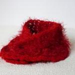 Red Crocheted Scarf Fluffy Red Casual Neckwarmer