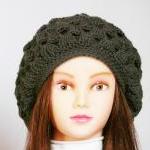 Grey Crochet Hat Women Beret Crochet Lace Hat Cap