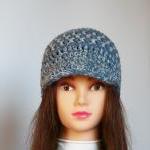 Blue Grey Unisex Hat Crocheted Newsboy Plaid Hat