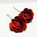 Red Rose Crocheted Earrings