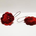 Red Rose Crocheted Earrings