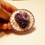Felt Crocheted Brooch Purple Roses Wool Brooch