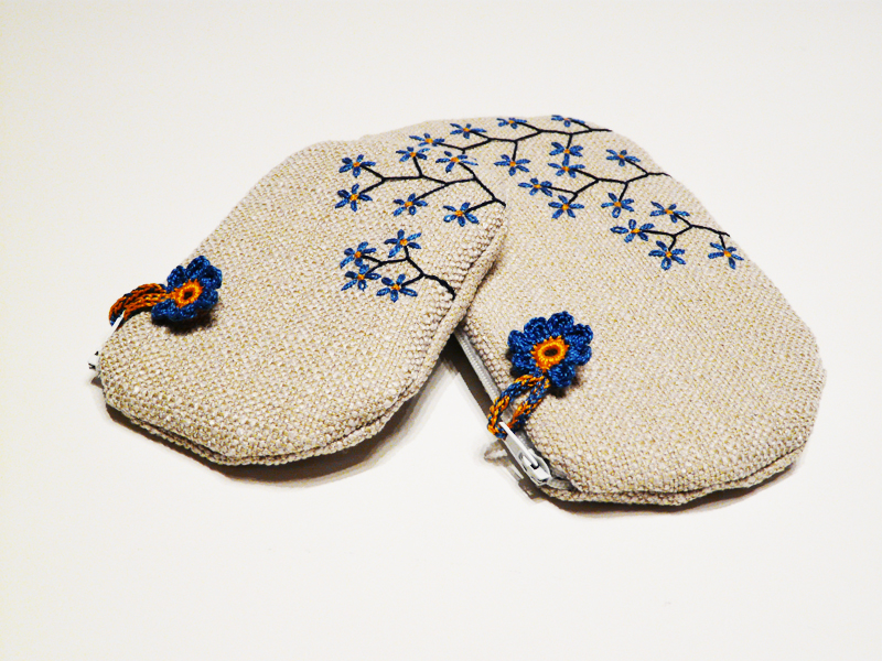 Hand Embroidery Purse 1 Pair Unique Cluth Beige And Blue Pouch