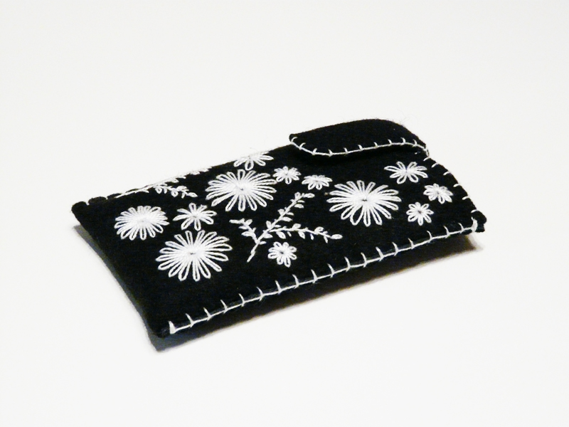 Iphone Case Felt Iphone Sleeve Wool Galaxy Cover Black And White Flowers
