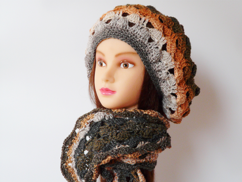 Crochet Hat And Scarf Lace Gradient Spring Boho Soft Set