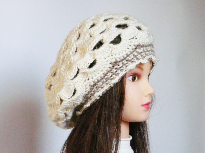 Cream Wool Beret Crochet Hat Teenager And Women Hat