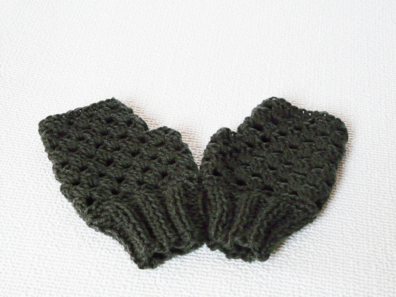 Graphite Grey Fingerless Knitted Crocheted Mittens Gloves