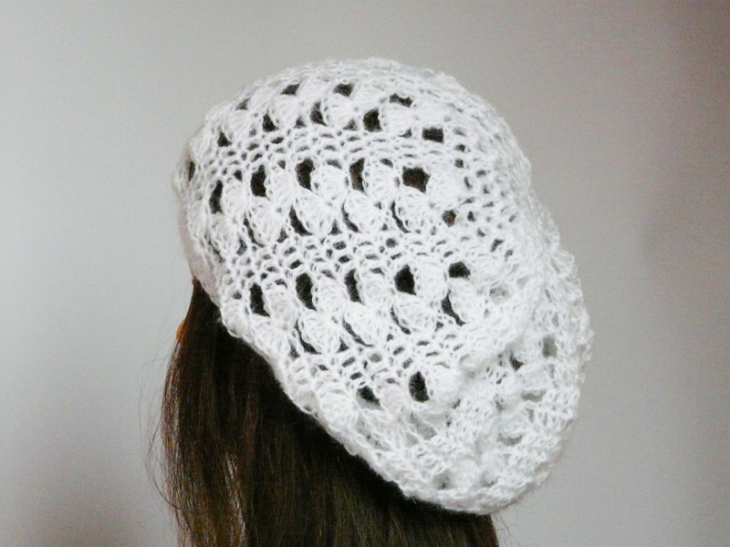 White Christmas Crochet Hat Lace Crochet Mohair Beret Hat