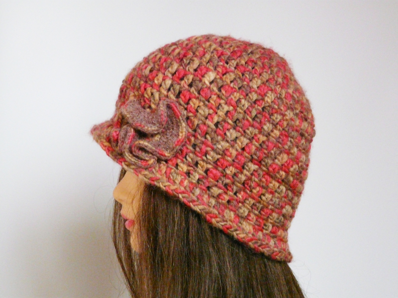 Fall Crocheted Hat Ruffled Flowers Women Elegant Cap